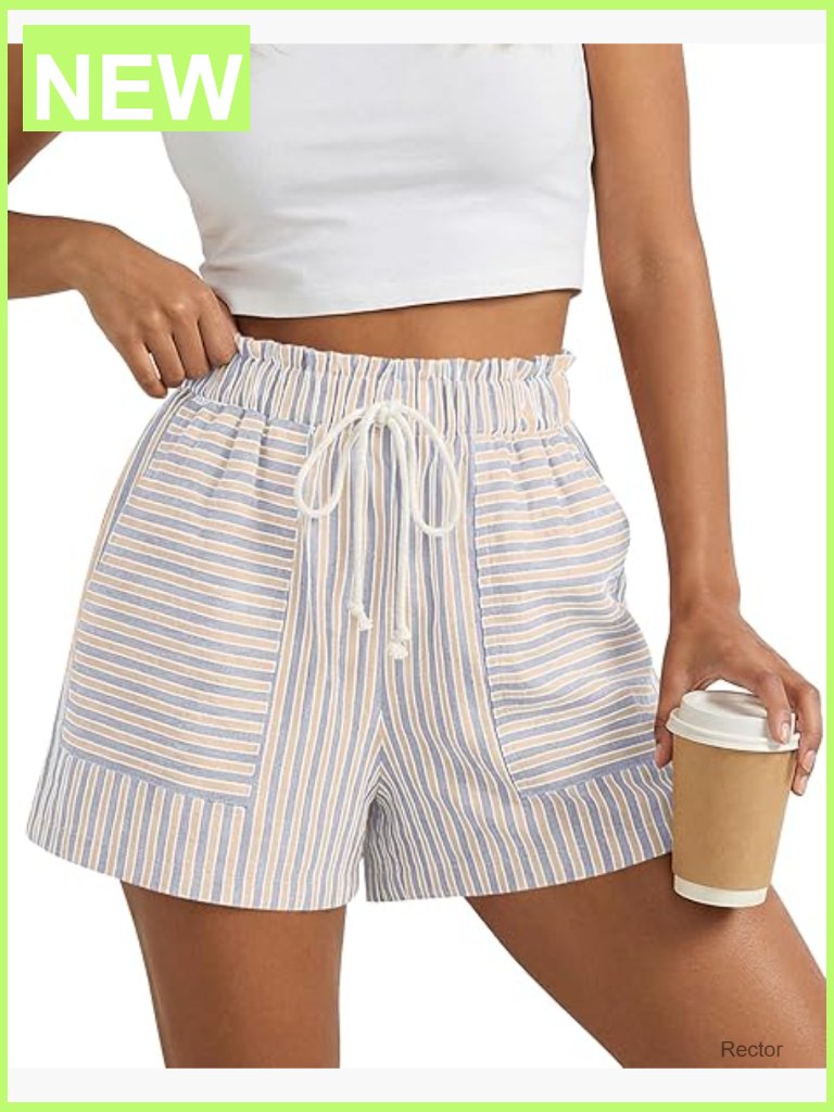 Striped Elastic Waist Lounge Shorts Women Casual Summer Beach Resort